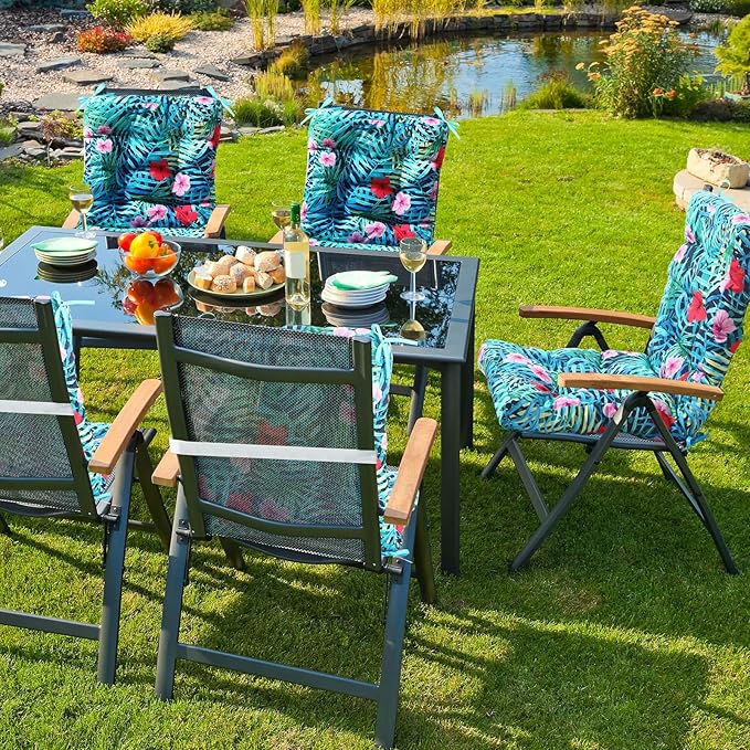 Hoteam 4 Set Outdoor Deep Seat Patio Chair Cushions Waterproof Patio Cushions Set 20 x 42 Inch for Furniture Replacement Removable Seat and Back(Palm)