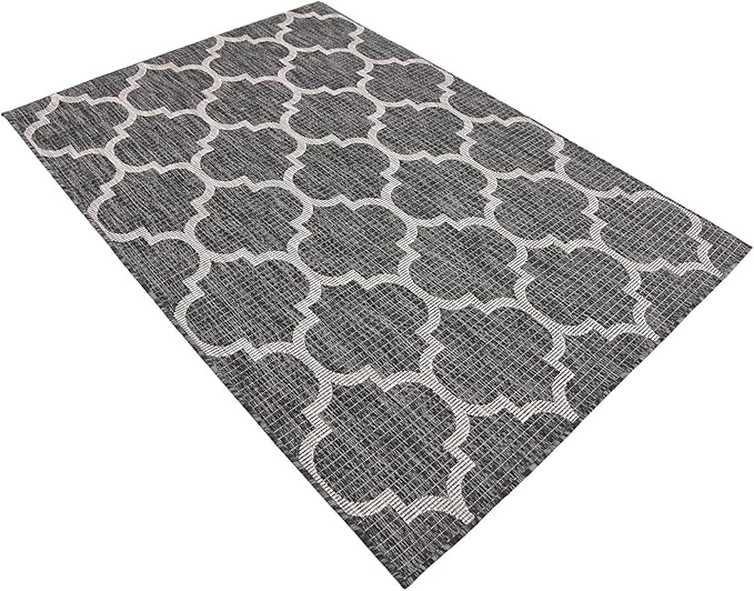 Unique Loom Outdoor Trellis Collection Area Rug (4' 1" x 6' 1" Rectangle, Black/ Ivory)