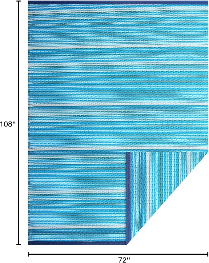 Reversible Outdoor/Indoor Plastic Rug Plastic Straw Rug Waterproof Portable Mat, Easy to Clean and Fold,Perfect for Garden, Patio, Picnic, Decking-（Blue，6x9Ft）