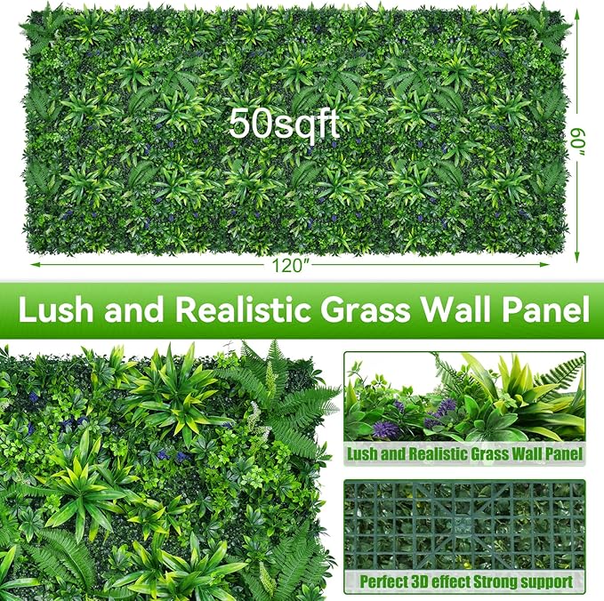 Grass Wall Panels, 60"x120"(50 SQFT) Hedge Boxwood Roll Backdrop with UV-Resistant, Fake Greenery Plant Decor for Outdoor Indoor Patio Garden Backyard