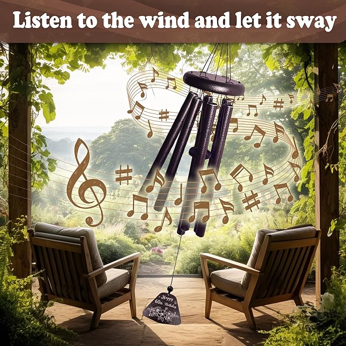 60th Birthday Gifts for Women Men, 60th Birthday Decorations 32” Wind Chimes Outside, 1966/60 Year Old Bday Gift for Women Men