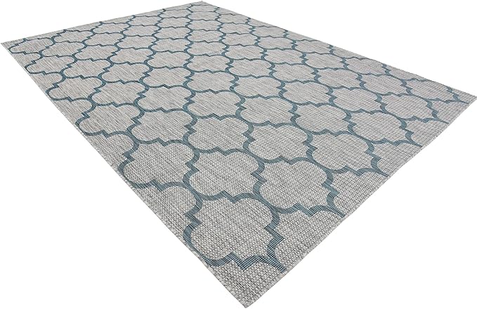 Unique Loom Outdoor Trellis Collection Area Rug (8' x 11' 4" Rectangle, Gray/ Ivory)