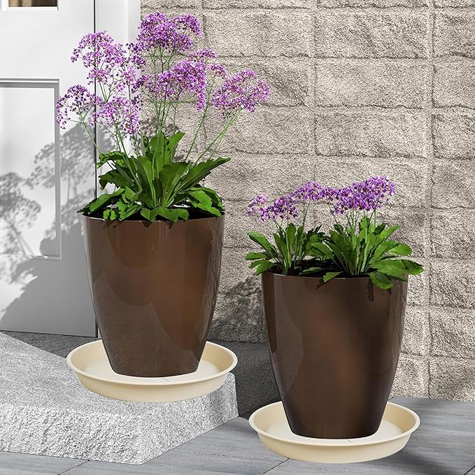 6 Pack of Plant Saucer Tray 4 6 8 10 12 14 17 19 22 25 inch, Heavy Duty Plastic Pot Plant Drip Trays Saucers for Indoors Outdoor, Plant Water Tray for Planters 3-5" (4", Beige)