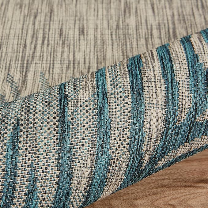 LR Home Captiva 5x7 Indoor/Outdoor Area Rug for Home Decor | Coastal Palm Leaf Carpet for Living Room, Bedroom, Playroom, Patio, Garden | Modern Farmhouse Rug | Blue/Beige