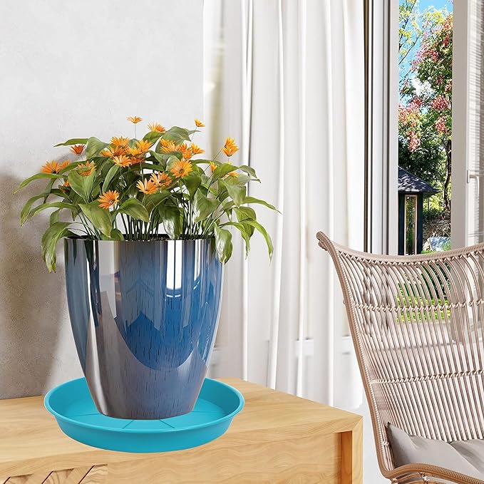 6 Pack of Plant Saucer Tray 7 8 inch, Heavy Duty Plastic Pot Plant Drip Trays Saucers for for Indoors Outdoor, Plant Water Tray for Planters 7-9" (8", Light Blue)