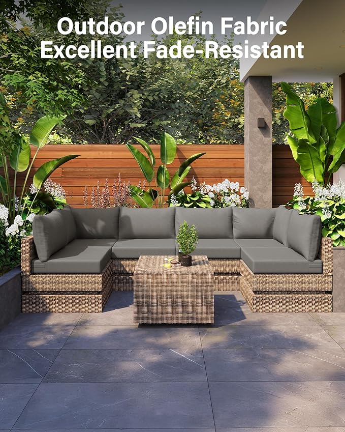 YEFU Outdoor Cushions for Patio Furniture: Replacement Cushions for Outdoor Furniture - Waterproof Couch Cushion - Fade-Resistant/Easy Clean - 14 Piece Sectional Cushion - Non-Slip/Storage Bag/Grey