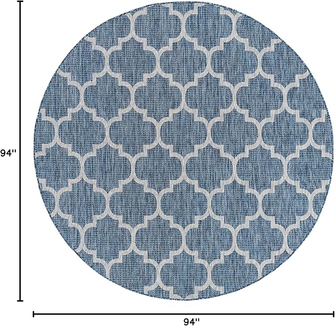Unique Loom Trellis Collection Area Rug-Lattice Design, Moroccan Inspired for Indoor/Outdoor Décor, 7' 10" x 7' 10" Round, Navy Blue/Gray