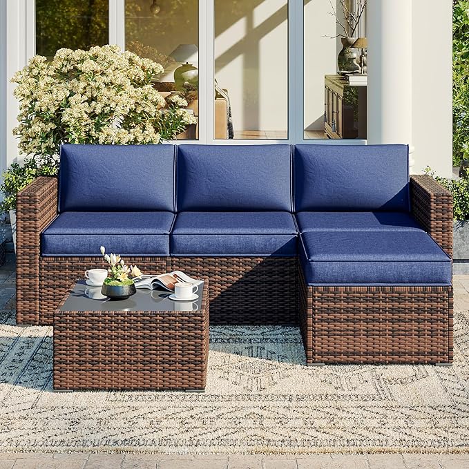 Replacement Cushions for Outdoor Furniture, 7-Piece Outdoor Cushions for Patio Furniture, Waterproof & Fade Resistant Couch Cushion for 4-Seat Patio Conversation Sets, Navy Blue