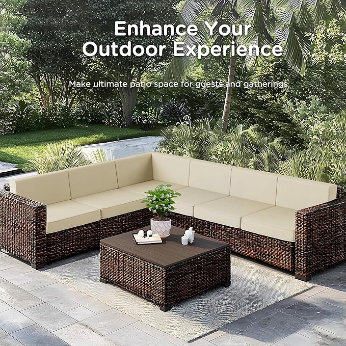 Codi 14-Piece Outdoor Cushions for Patio Furniture, 6 Seat (25.6'' x 25.6'') Waterproof Replacement Cushion Set - High-Density Foam, UV Resistant, Fits Wicker & Rattan Sectional Sofas Beige