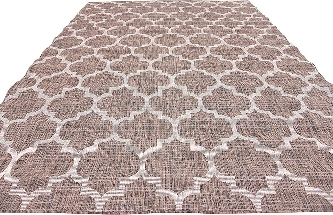 Unique Loom Outdoor Trellis Collection Area Rug (9' x 12' Rectangle, Brown/ Ivory)