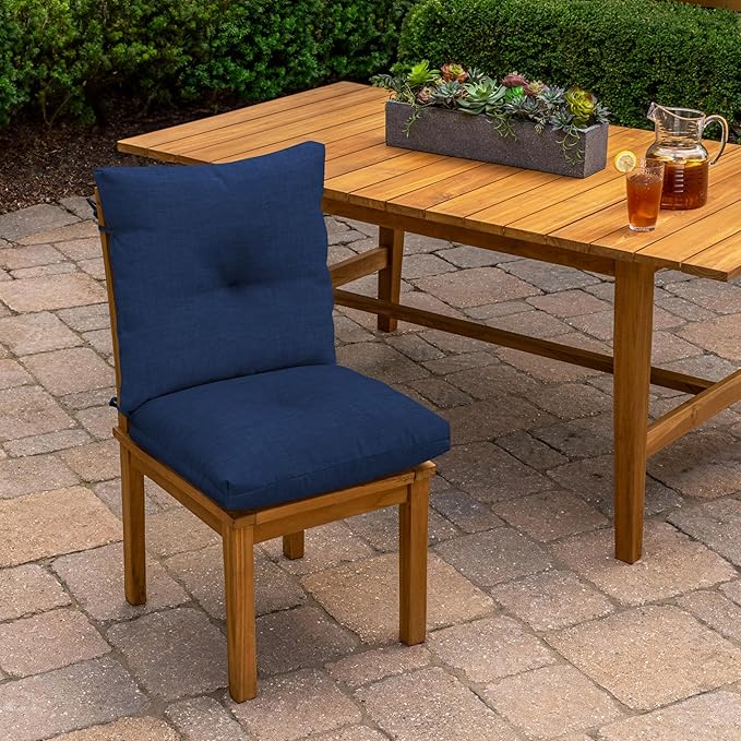 Arden Outdoor Plush Modern Tufted Blowfill Dining Chair Cushion, 21 x 40, Water Repellent, Fade Resistant, Tufted Cushion for Dining and Bistro Chairs, Sapphire Blue Leala