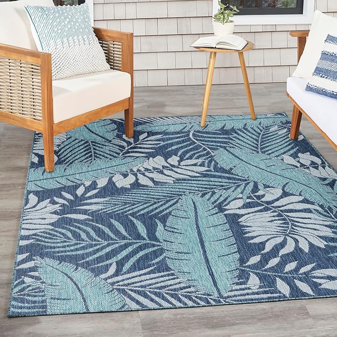 Nourison Home Garden Oasis Navy 6' x 9' Area Rug - Easy Clean, Non Shedding, Bed Room, Living Room, Dining Room, Kitchen (6' x 9')