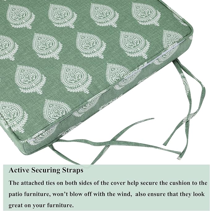 FUNHOME Outdoor Wicker Chair Cushions 18 x 18 x 2.5 Inch, Outdoor Water-Resistant Patio Chair Cushions 2 Packs, Sqaure Chair Pads for Wicker Chair Seat, Fair Green