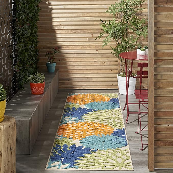 Nourison Home Aloha Indoor/Outdoor Multicolor 2'3'' x 8' Area--Rug, Tropical, Botanical, Easy--Cleaning, Non Shedding, Bed Room, Living Room, Dining Room, Deck, Backyard, Patio (2x8)