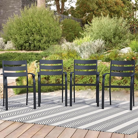 Patio Dining Chairs Set of 4, Black Stackable Outdoor Dining Chairs, Metal Patio Furniture Set for Garden Backyard Lawn Deck Support Over 300 lbs