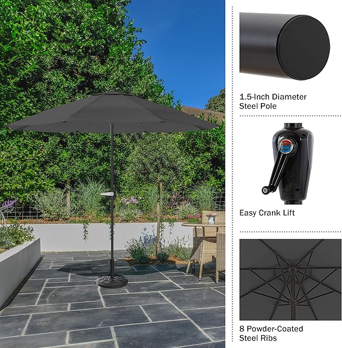 Pure Garden Patio Umbrella with Vented Canopy - 9FT Easy Crank Outdoor Umbrella for Shade - For Deck, Balcony, Porch, Backyard, or Pool (Gray)