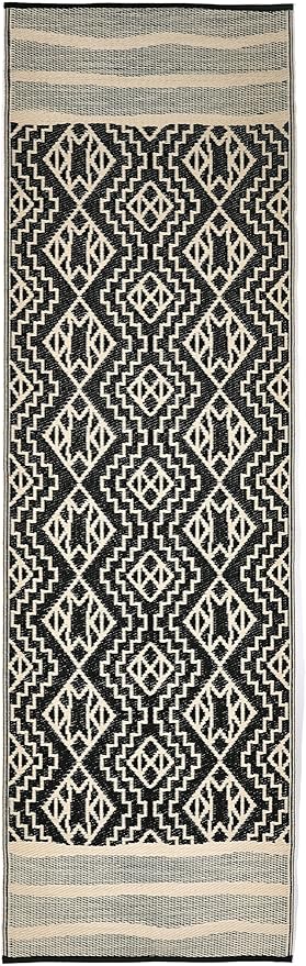 Fab Habitat Outdoor Rug - Waterproof, Fade Resistant, Crease-Free - Premium Recycled Plastic - Tribal Boho Neutral - Porch, Deck, Balcony, Hallway, Poolside - Kilimanjaro - Black - 2.5 x 8 ft Runner