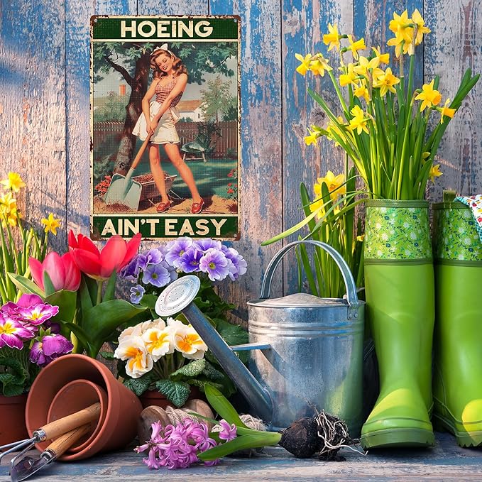 Garden Sign Hoeing Ain't Easy Gardening Wall Art Decoration Yard Indoor Outdoor Decor 8 x 12 Inch