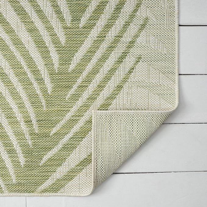 LR Home 8x10 Indoor/Outdoor Area Rug for Home Decor | Coastal Palm Leaf Large Size Carpet for Living Room, Bedroom, Playroom, Patio, Garden | Modern Farmhouse Rug | Green/Beige