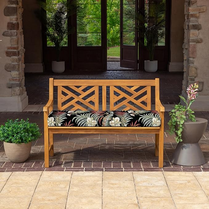 Arden Foam Outdoor Bench Cushion, 48 x 18, Made with ProFoam, Rain-Proof, Fade Resistant, Simone Black Tropical