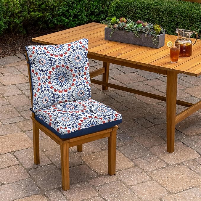 Arden Outdoor Plush Modern Tufted Blowfill Dining Chair Cushion, 21 x 40, Water Repellent, Fade Resistant, Tufted Cushion for Dining and Bistro Chairs, Clark Blue