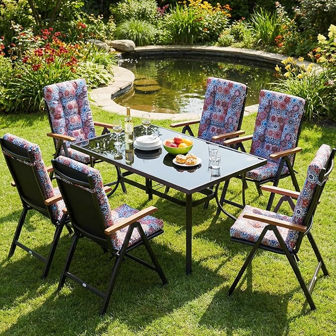 Hoteam 4 Set Outdoor Deep Seat Patio Chair Cushions Waterproof Patio Cushions Set 20 x 42 Inch for Furniture Replacement Removable Seat and Back(Moroccan Style)