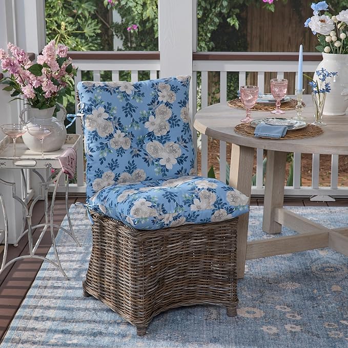 Arden Plush Modern Tufted Polyfill Dining Chair Cushion, 21 x 40, Arden x Alexandra Kay Collection, Water Repellent, Fade Resistant, Backroad Blossom Blue