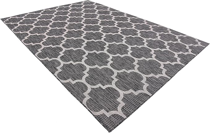 Unique Loom Outdoor Trellis Collection Area Rug (7' 10" x 11' 4" Rectangle, Black/ Ivory)