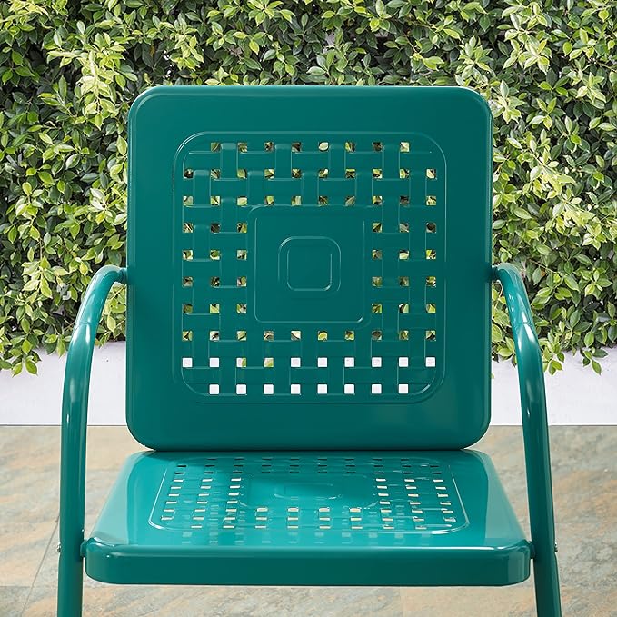 Crosley Furniture Bates 2-Piece Outdoor Chair Set, Retro Metal Patio Chairs for Dining, Porch, Deck, Balcony, Turquoise Gloss
