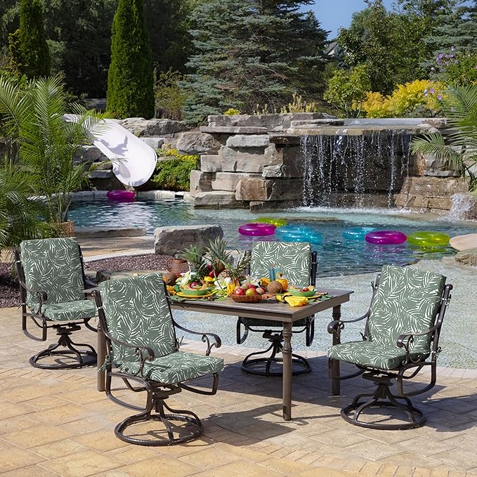 Arden Outdoor Dining Chair Cushion, 20 in x 20 in, Patio Cushion for Patio, Dining, or Rocking Chairs, Sage King Palm