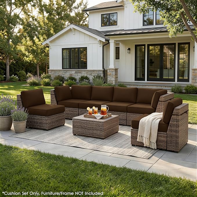 Outdoor Replacement Cushions for Patio Furniture, 5" Foam High-Density, 14-Piece Water-Resistant Outdoor Cushion for 6-Seat Sectional Patio Conversation Sets, Liner&Cover