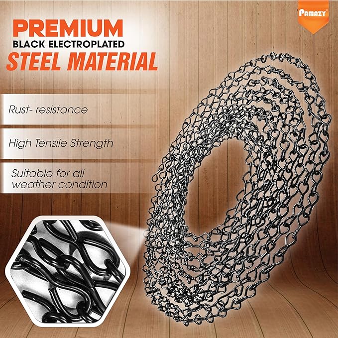 [Upgraded] 79” Black Electroplated Steel Hanging Chain with S-Hooks, Snap Hooks, Ceiling Hooks & Pliers, 33LBS Load Capacity, Adjustable Length for Hanging Bird Feeders, Planters, Lanterns, Billboards