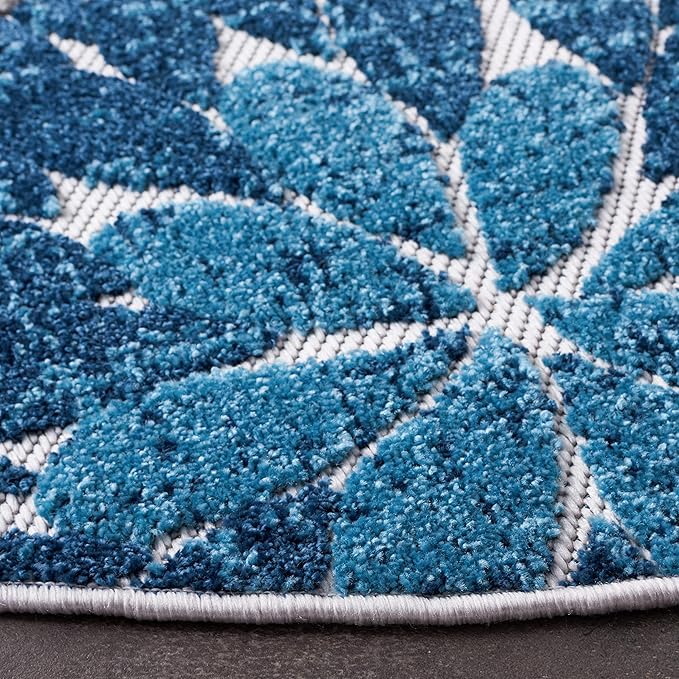 SAFAVIEH Washable Rug Outdoor Cabana Collection - 4' Round, Grey & Blue, Non-Shedding & Easy to Clean, Ideal for Patio, Backyard, Mudroom (CBN832F)