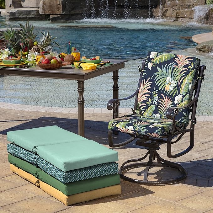 Arden Outdoor Patio Dining Chair Cushion, 20x44, Rain-Proof Seat Pad, Fade-Resistant Outdoor Cushion Simone Blue Tropical