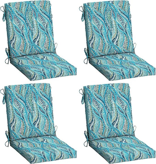 Arden 4-Pack Outdoor Patio Dining Chair Cushion, 20x44, Rain-Proof Seat Pad, Fade-Resistant Outdoor Cushion Teal Ariel