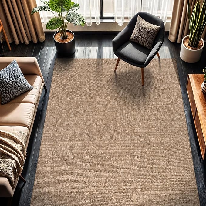 CAMILSON Easy Jute Rug 6x9, Indoor Outdoor Natural Color Fiber Area Rugs for Living Room Patio and Kitchen Rug, Solid Boho Woven Design, Easy-Cleaning, Washable Outside Carpet Alfombras (6 x 9)