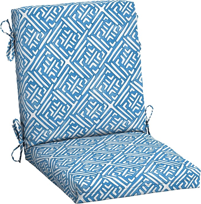 Arden Outdoor Midback Chair Cushion, 18 x 16.5, Rain-Proof, Fade Resistant Amalfi Blue Tile