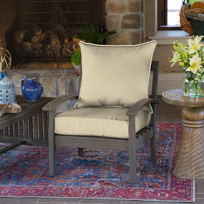 Arden Outdoor Foam Deep Seat Cushion Set, 22 in x 24 in, Weather-Proof, Rain-Proof, Fade Resistant Patio Cushion, Bottom and Back Cushion for Chair, Sofa, and Couch Tan Leala