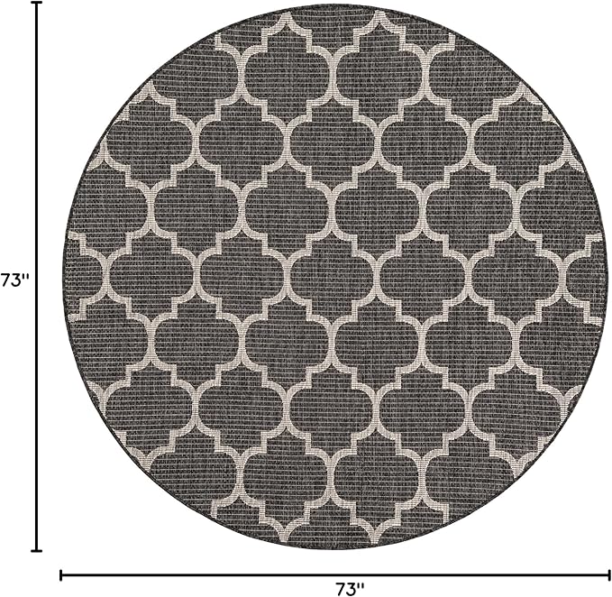 Unique Loom Outdoor Trellis Collection Area Rug (6' 1" Round Black/Ivory)