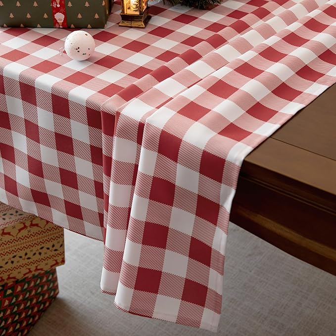 Classic Gingham Plaid Tablecloth Fabric - Rectangular 58x102 Inch Water Resistant Checked Table Cloth for Indoor/Outdoor Use - Table Cover for Kitchen, Picnics, Gardens, and Parties