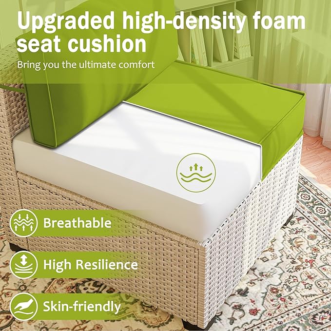 Outdoor Cushions - 4" Deep Seat Sectional Cushions for 4-seat Patio Furniture, Waterproof, Grass Green