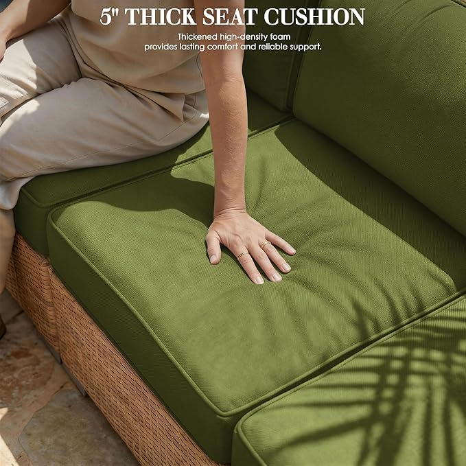 Outdoor Replacement Cushions for Patio Furniture, 5" Foam High-Density, 14-Piece Water-Resistant Outdoor Cushion for 6-Seat Sectional Patio Conversation Sets, Liner&Cover