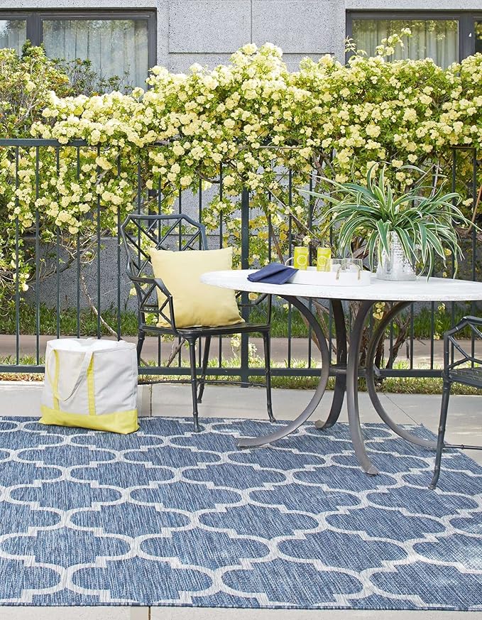 Unique Loom Outdoor Trellis Collection Area Rug - Trellis (Square 13' 0" x 13' 0", Navy Blue/ Ivory)