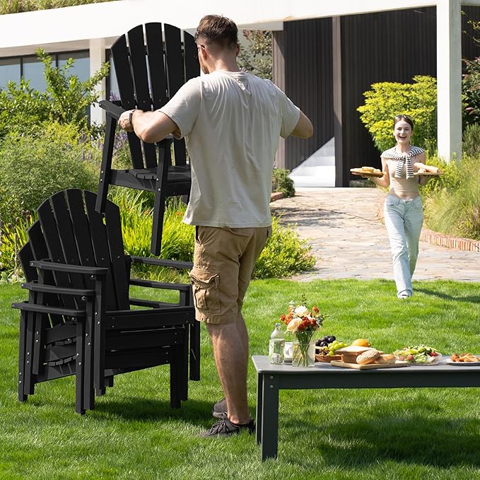 nevilywood Compact Stackable Adirondack Chairs, 26.3" Wide HDPE Outdoor Patio Chairs - Durable, Space-Saving Design for Porch, Lawn or Garden, Black