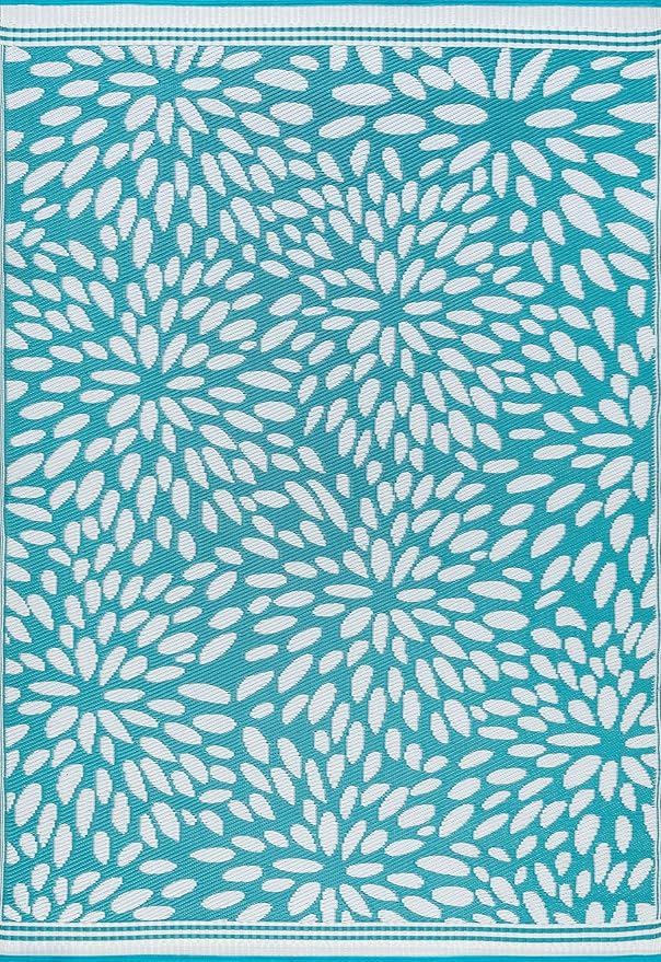 Tayse Nuala Aqua Reversible Plastic Straw Indoor Outdoor Rug 6x9 for Patios Garden Picnic Camping Mats Waterproof and Washable