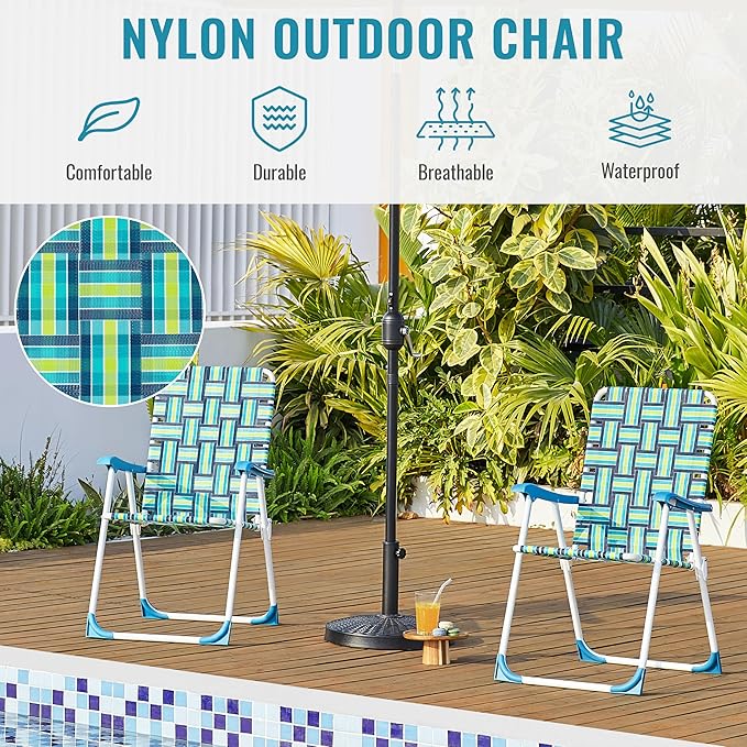 Yaheetech Patio Webbed Lawn Chairs, Outdoor Nylon Fabric Portable Camping Chair Folding Dining Chairs for Beach Yard Garden