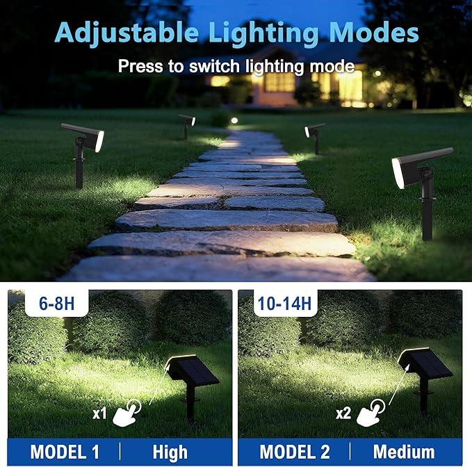 Solar Lights Outdoor Waterproof IP65,Auto On/Off, 6000K 2 Lighting Modes, Super Bright LED, Solar Powered Yard Garden Solar Spot Lights for Outside Landscape -8 Pack