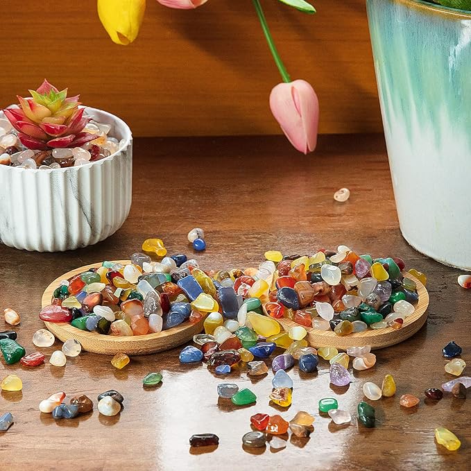 RIFNY Decorative Polished Rocks, 0.3" Gravel Rocks Crushed Crystal for Plant Flower Pots Succulents Cactus Bamboo Plant Vase Filler Aquarium Fish Tank Decorations and DIY Craft (3 LB, Colorful)