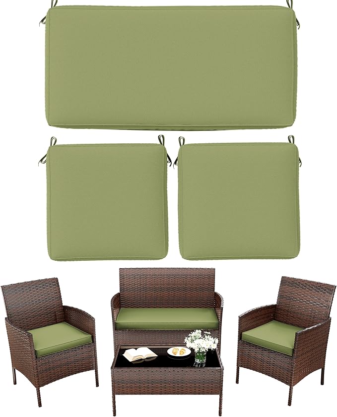 3 Pack Outdoor Replacement Cushions, Fit for 4-Seater Wicker Rattan Patio Conversation Set, 36x18x3,18x18x3, Liner & Cover
