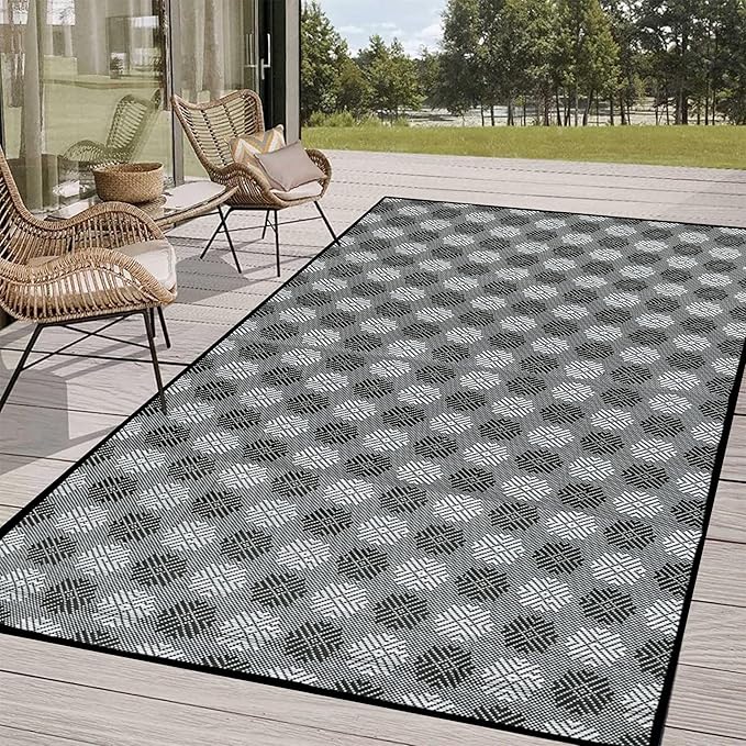 ARSUK Outdoor Patio Rug (6 x 4 ft) - Weatherproof, Indoor and Outdoor Use, Ideal for Garden, Camping, Balcony Carpet, Picnic, Backyard, Lightweight, Foldable, Recycled Plastic